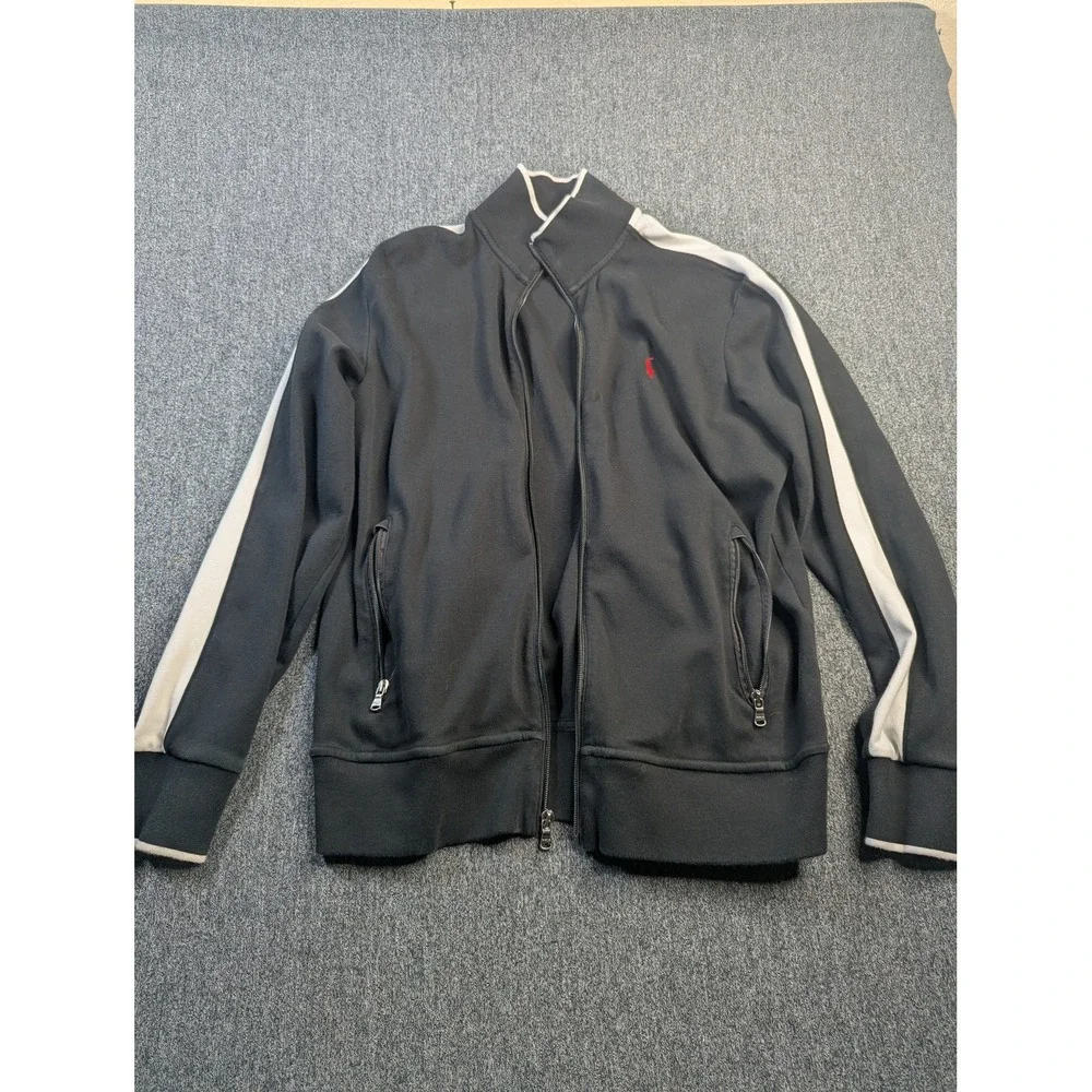 Polo Ralph Lauren Mens Black White Track Jacket Full Zip Red Pony Size Medium